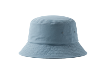 Isolated pale-blue bucket hat, sun hat, or fishing hat on a clean neutral backdrop, indoors