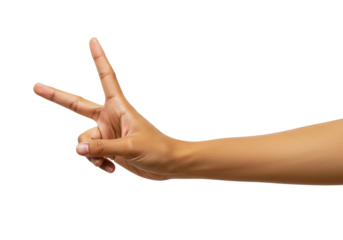 Isolated hand making the three finger salute, an arm displaying this gesture in studio