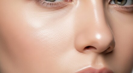Fototapeta premium Close-up of a woman showcasing flawless skin and natural beauty in a relaxed setting
