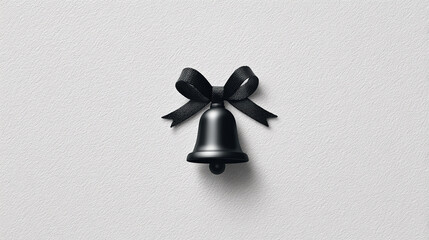 Elegant black bell with a ribbon, presented against a white backdrop, perfect for a minimalist aesthetic or highlighting special announcements.