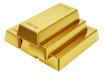 Isolated stack of three shiny gold bullion bars against a clean backdrop, wealth concept