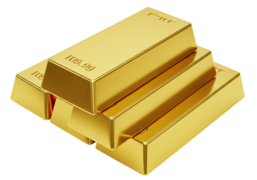 Isolated stack of three shiny gold bullion bars against a clean backdrop, wealth concept