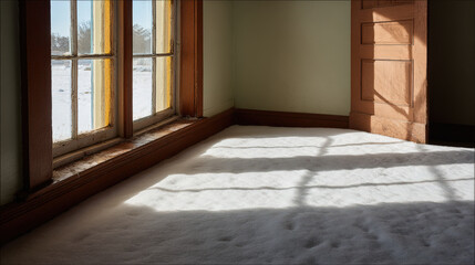 tranquil church scene illuminated by soft warm light streaming through stained glass