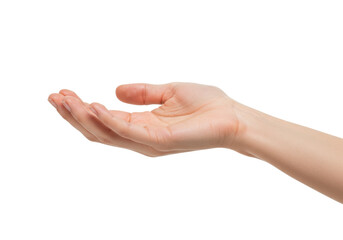 Isolated hand offering gesture, open palm and fingers as if holding or giving something