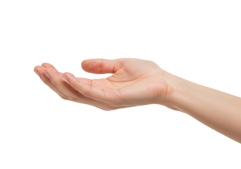 Isolated hand offering gesture, open palm and fingers as if holding or giving something