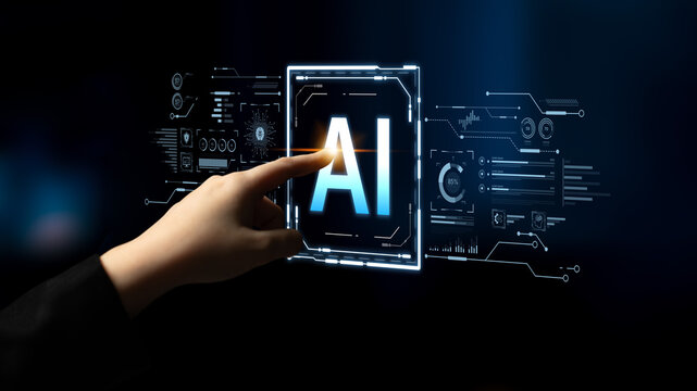 A futuristic user interface for business intelligence. This advanced AI dashboard displays complex data analysis, charts, and graphs for strategic corporate insights. Fermion - Powered by Adobe