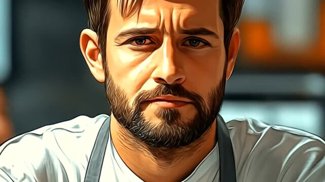 Intense gaze of a bearded man