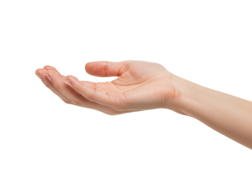 Isolated hand offering gesture, open palm and fingers as if holding or giving something