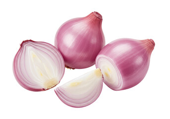 Isolated red onions, sliced and whole, a culinary ingredient for adding flavor to food dishes