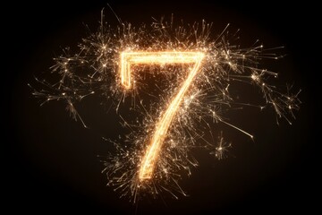 Bright Sparkling Number Seven with Golden Glittering Effect