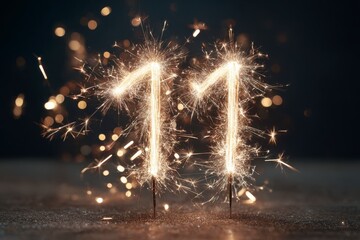 Festive Sparkler Number Eleven Celebration with Glowing Lights