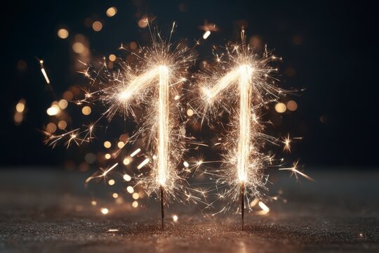 Festive Sparkler Number Eleven Celebration with Glowing Lights