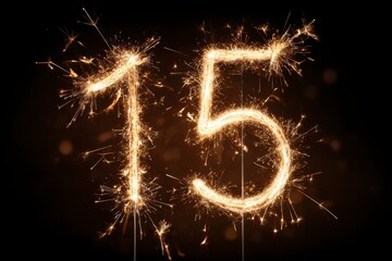 Sparkling Number 15 Created with Sparklers for Celebration Moments