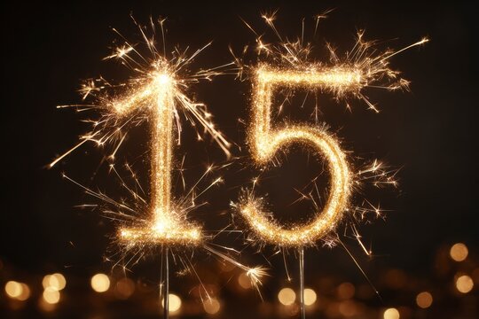 Sparkling Number 15 with Fireworks for Celebration Theme - Powered by Adobe