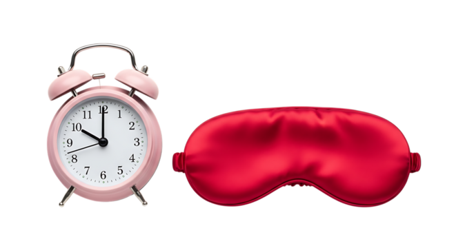 Alarm clock and sleep mask isolated on transparent background - Powered by Adobe