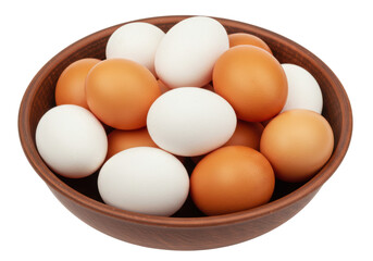 Isolated natural eggs in rustic bowl, farm fresh protein food ingredients, healthy eating