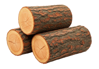 Isolated stack of firewood logs, close-up cross-section wood, a renewable energy source