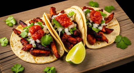 Traditional Mexican tacos with marinated pork and pineapple