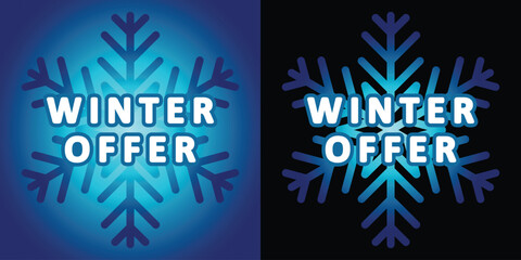 Winter offer label vector with glowing blue snowflake and bold white text. Perfect for seasonal sale and cold weather promotions.