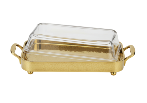 Isolated serving tray with handles and clear cover for entertaining, food presentation