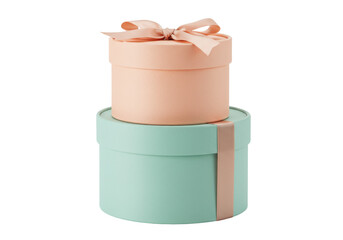 Isolated stacked round gift boxes with bows, modern pastel presents for a special occasion