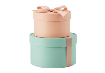 Isolated stacked round gift boxes with bows, modern pastel presents for a special occasion
