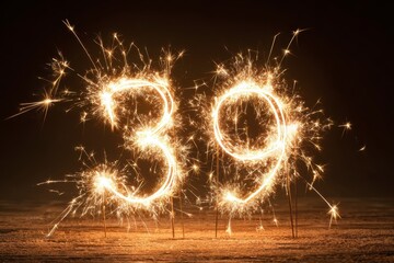 Sparkling Number Thirty-Nine Created with Sparklers for Celebration