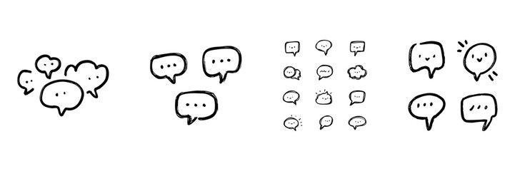 Obraz premium Speech Bubble Line Icon Set In Doodle Style. Communication, Chat, And Messaging Outline Sketch Collection. Hand Drawn Isolated Vector Illustration