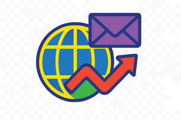 Adobe IllustrGlobal Business Growth with Email Marketing | International Expansion Chart Icon | Digital Marketing Success Symbol
ator Artwork