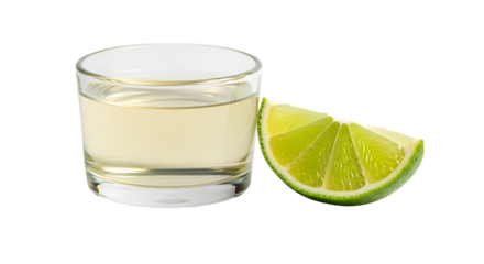 Shot glass with lime slice isolated on transparent background