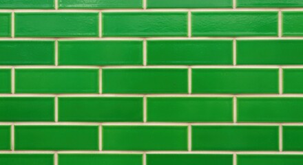Vibrant green subway tile wall with white grout
