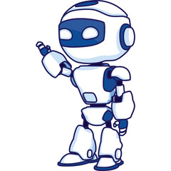 Cute Pixel Art Robot Character with Blue Accents and Transparent Background in a Playful Pose