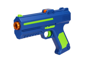 Naklejka premium Isolated blue and green toy gun for child's play and outdoor adventures, creative gun game