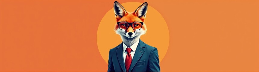 Obraz premium Fox in a suit and tie with glasses on animal background