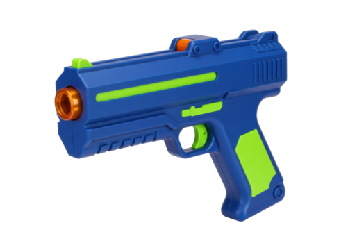 Isolated blue and green toy gun for child's play and outdoor adventures, creative gun game