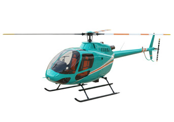 Isolated teal helicopter, detailed rotor blades, cockpit glass, landing gear, modern vehicle