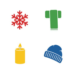 Winter Holiday Icons: Snowflake, Scarf, Candle & Beanie | Festive Seasonal Symbols Pack | Christmas and New Year Vector Graphics
