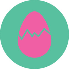 Pink Cracked Easter Egg Icon on Teal Circular Background Vector Art Simple Clean Design