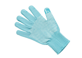 Isolated gardening glove, light blue color for garden work and maintenance tools. Gloves detail.