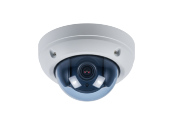 Isolated surveillance security camera, dome shape for safety and crime prevention, technology