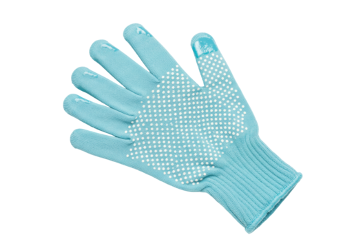 Isolated gardening glove, light blue color for garden work and maintenance tools. Gloves detail.