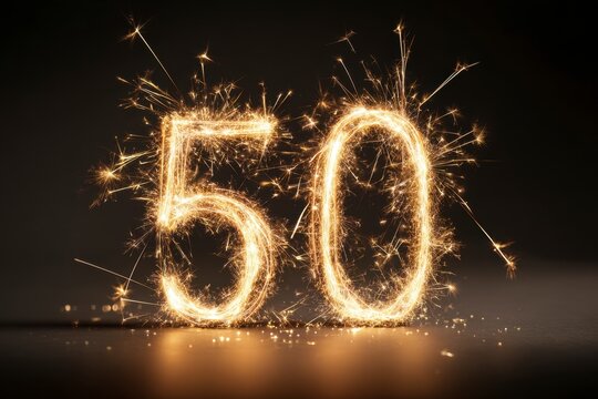 Sparkling Number Fifty Celebrating Milestone with Festive Fireworks