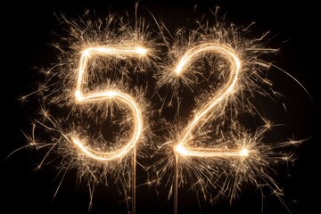 Sparkler Numbers Displaying 52 Against a Dark Background
