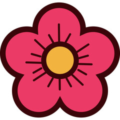 Pink and Yellow Simple Stylized Five Petal Flower Graphic With Dark Outline On Transparent Background