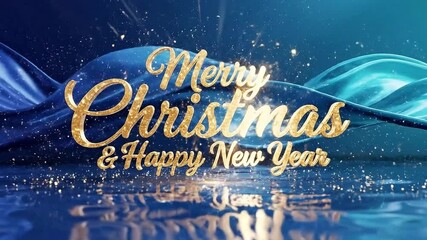 Blue and turquoise liquid gradients with flowing motion, shimmering typography “Merry Christmas & Happy New Year”, cinematic reflections, elegant 4k widescreen abstract celebration look - Powered by Adobe