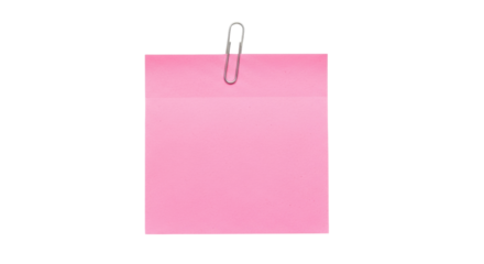 Isolated pink sticky note attached with clip, a convenient reminder for important tasks