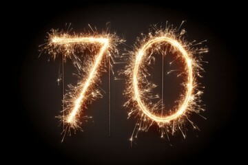 Festive Sparkler Display with Glowing Number 70 in Dark Background