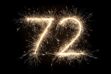 Sparkling Number 72 Created with Fireworks on Black Background