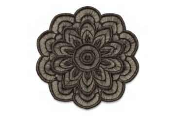 Embroidered flower patch with a mandala design, offering textile ornamentation and symmetrical decorative motif