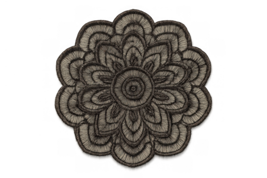 Embroidered flower patch with a mandala design, offering textile ornamentation and symmetrical decorative motif